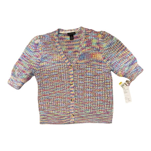 Design 365 Pink, Blue & Yellow 3/4 Balloon Sleeve Cardigan Sweater Women's XL - Picture 6 of 13